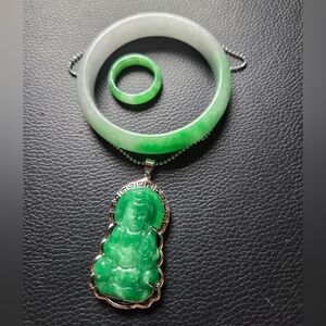 BUNDLE! Jade Bangle, Ring, (ColorTreated) & Guanyin Pendant (Heat Treated Only)